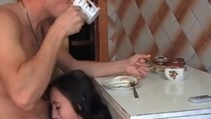 Naughty amateur couple fucking instead of breakfast