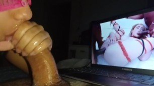 He can't Stand being Sucked and seeing that Hottie taking 2 Dicks in Porn he Cum in my Mouth????????????????